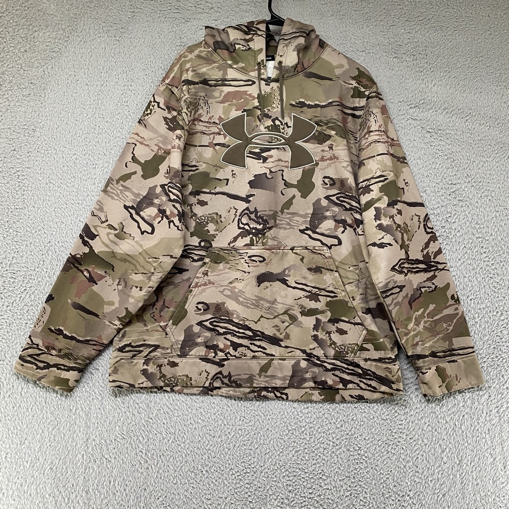 Under Armour Hoodie Mens XL Green Camo Loose Fit Fleece Hunting Pullover